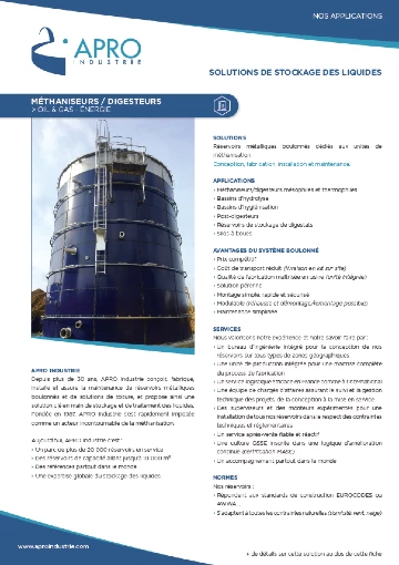 Fiche application- Méthaniseur / digesteurs