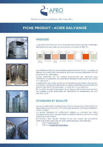 Fiche produit- Réservoir en acier galvanisé